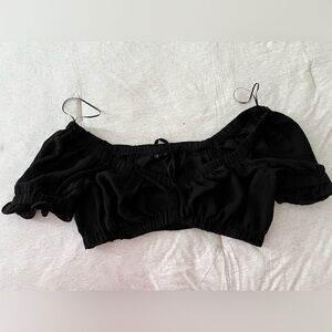 Dynamite Black Puff Sleeve Crop Blouse